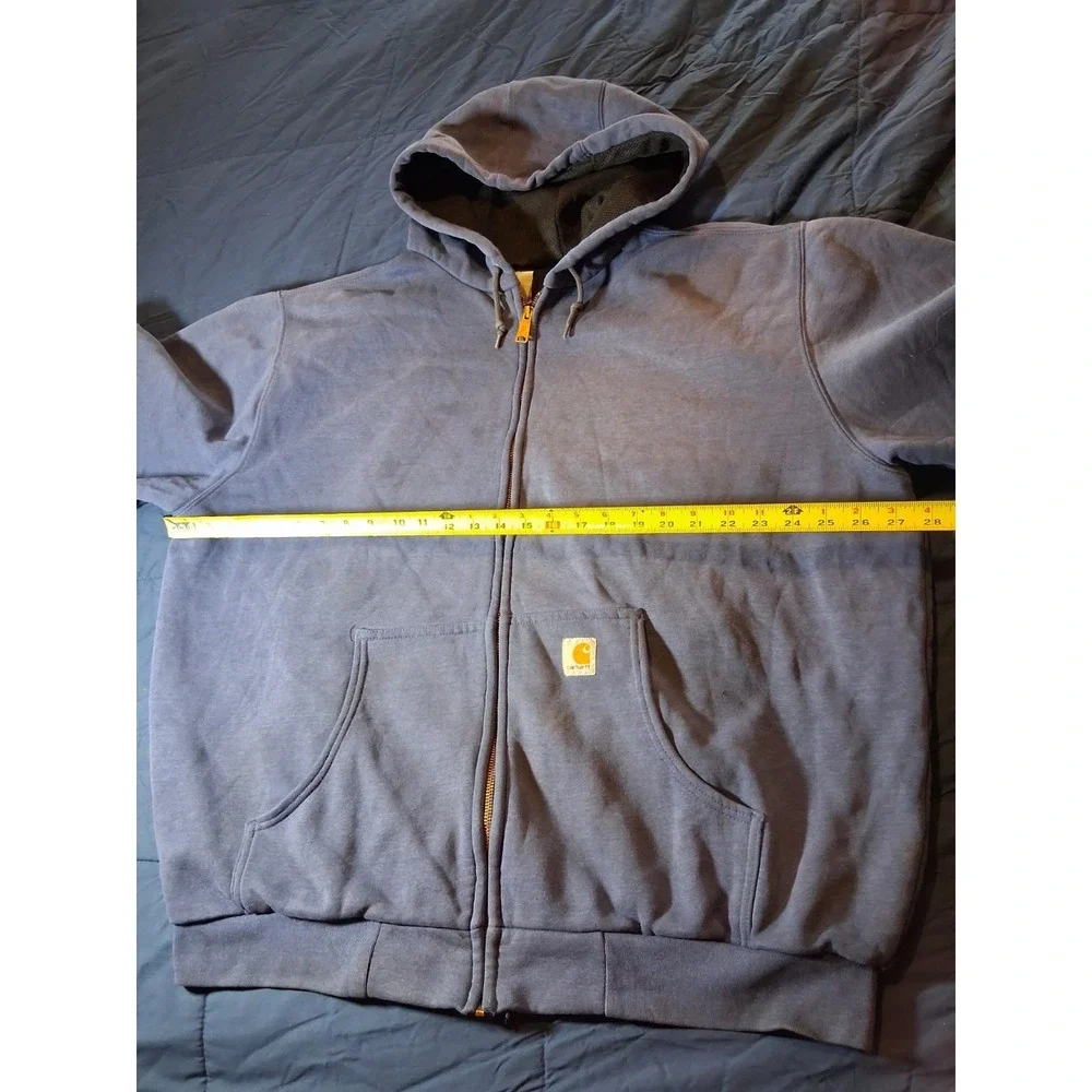 Vintage Carhartt Mens Thermal Lined Full‎ Zip K129 NVY Hoodie Size 3X Sunfaded